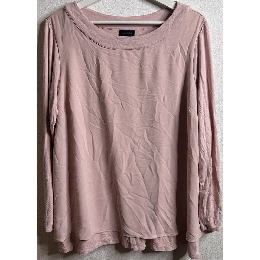 J Jill Wearever Collection 1X Boatneck Long Sleeve Blouse Pink